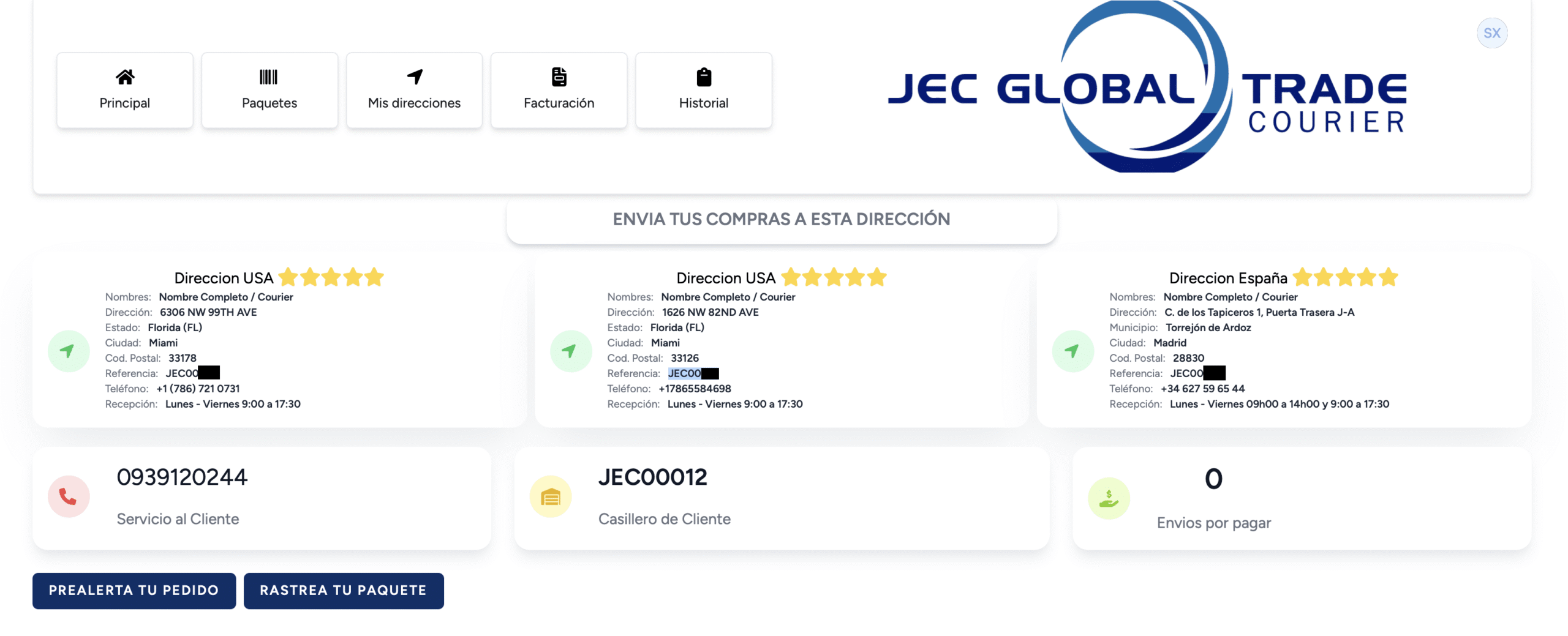Plataforma Courier JEC GLOBAL TRADE